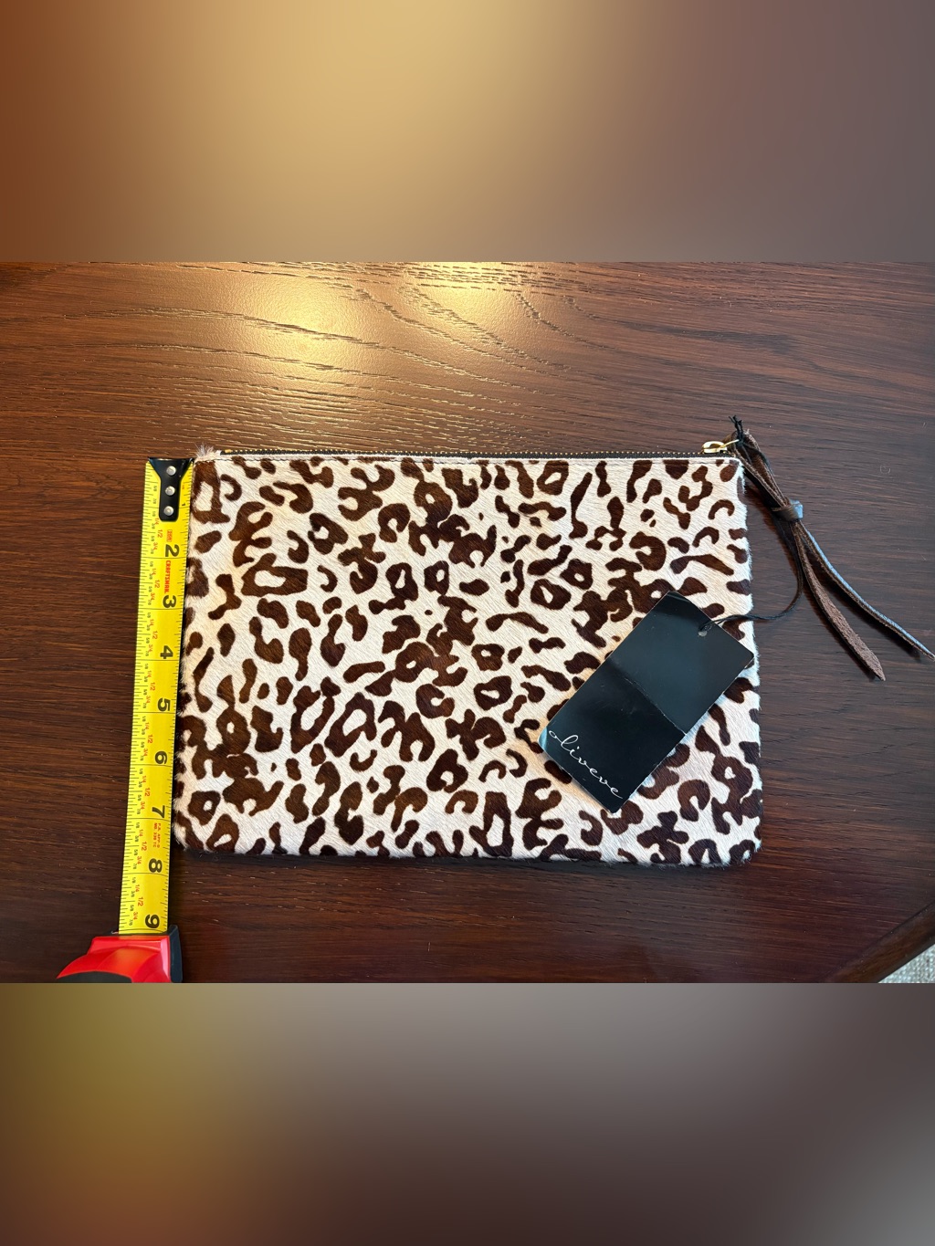 Leopard Print Zip Clutch In Brown And Cream — image 4 of 7